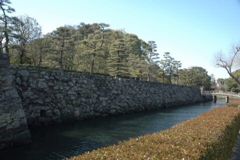moat, stone wall and Shiroyama hill