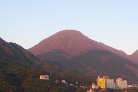 Mount Tsurumi in the morning, from Beppu City, Oita, Kyushu, Japan.