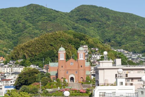 平和公園から眺めた浦上天主堂