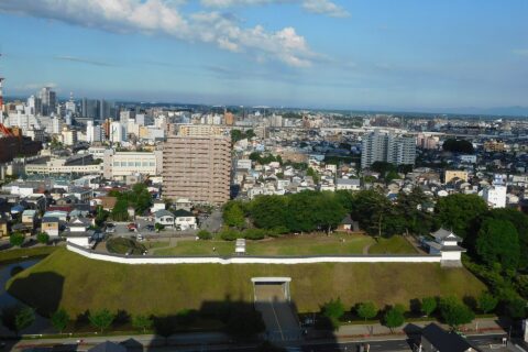 This is a panorama of Utsunomiya castle ruins Park in Utsunomiya, Tochigi, Japan. This photo was taken from Utsunomiya city hall.