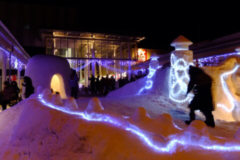 横手の雪まつりのかまくら（秋田県横手市）。横手駅前、よこてイースト会場にて