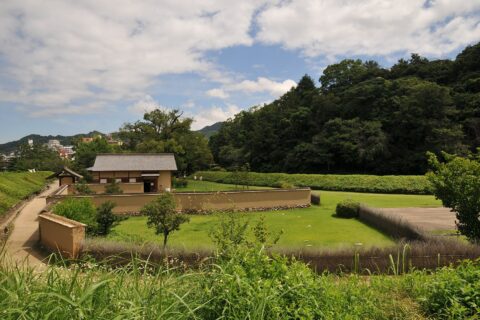 湯築城 復元された武家屋敷と丘陵部