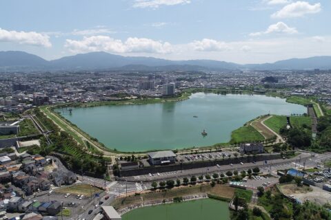 狭山池を中心とした街並み