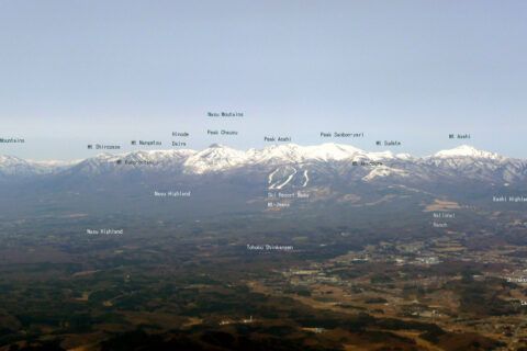 Nasu Moutains seen from east. The main moutain is Peak Chausu which has dome shaped peak in the picture.
