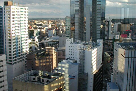 AER & buildings standing in the south part of Kakyoin 1-chome near Sendai station