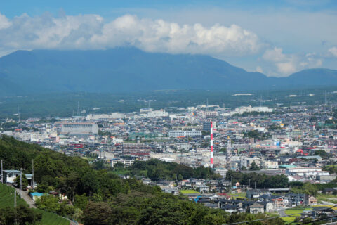 Downtown of Fujinomiya as seen from the souteast in Shizuoka Prefecture, Japan.