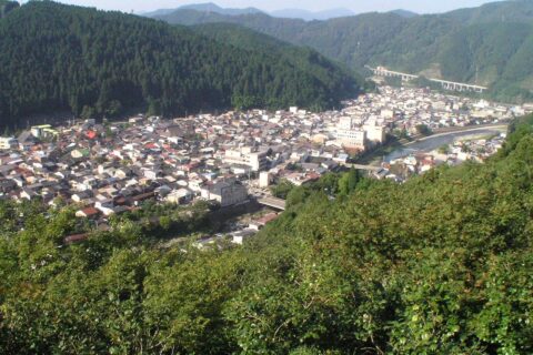 郡上八幡城から眼下を見ると魚の形をしている