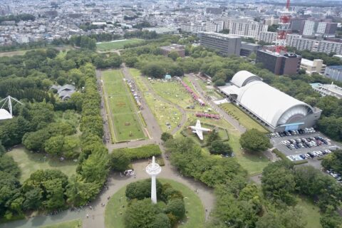 Aerial View of the Tokorozawa Aviation Memorial Park. In the left center (right of the trees), is the location of the original air field. The Tokorozawa Aviation Museum is to the right.