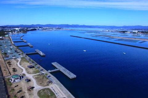 静岡県の西部にある浜名湖の空撮。