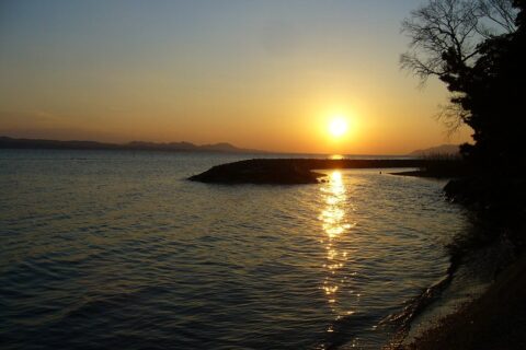 宍道湖の夕景 松江ウォーターヴィレッジから南西望
