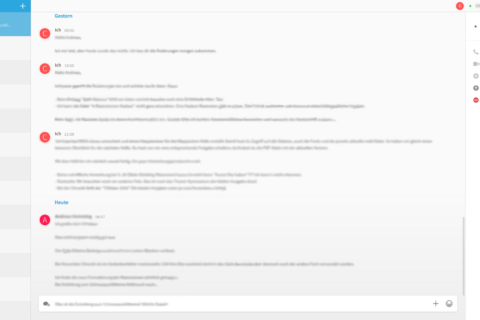 An anonymized (the personal text is blurred) screenshot of the chat option from the cloud storage service MEGA. The language in the screenshot is German.