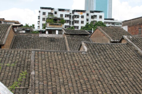 View of Meizhou-Tower on top of traditional stile housings.