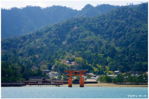 500px provided description: Approaching Miyajima on a JR Ferry [#japan ,#torii ,#miyajima]