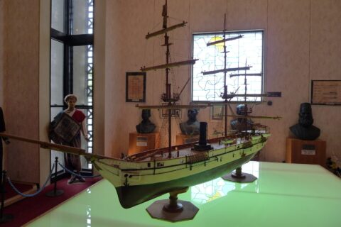 A scale model of Ottoman frigate Ertuğrul, Turkish Memorial and Museum, Kushimoto town, Higashimuro-gun, Wakayama pref, Japan