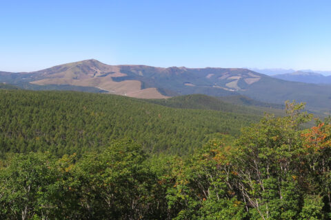 長野県にある霧ヶ峰を東から。撮影地は蓼科山西麓の夕陽の丘展望地。