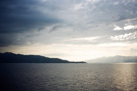 Sado, Niigata, Japan seen from the sea, in front Kosado, in back Osado