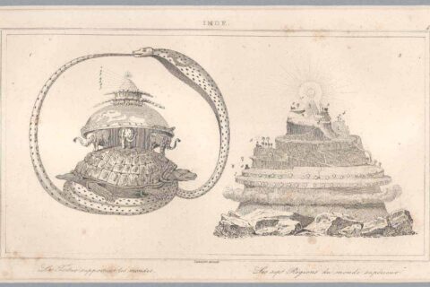 Views of India from an atlas by the geographer Thunot Duvotenay (1796-1875), published in Paris, 1843 1) *A map of ancient India*; *A map of Mongol India*; *A map of modern India* 2) *Images of the primal Brahma* 3) *Mor