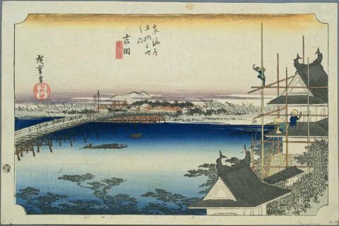 Yoshida on the Tokaido, ukiyo-e prints by Hiroshige